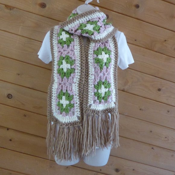 Handmade Hand Crafted Knitted Crochet Long Scarf Shawl Wrap - Picture 1 of 8